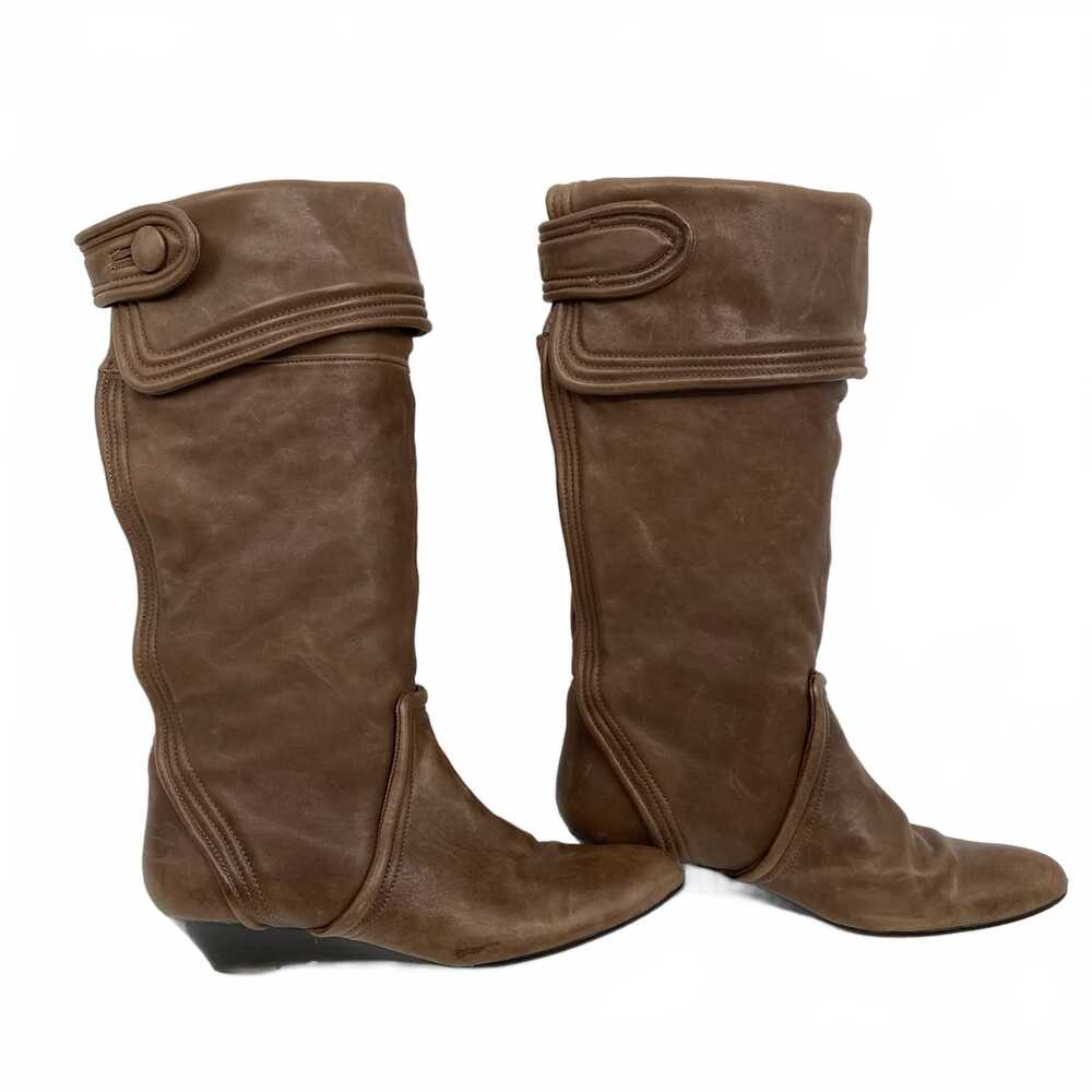 Migliorini Brown Leather Mini Wedge Tall Boots | US 10